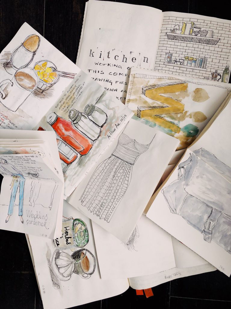 photo of various watercolor sketches 