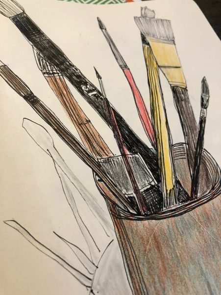 sketching 101 : 5 easy sketching tips to improve your skills : sketch of a cup full of paint brushes