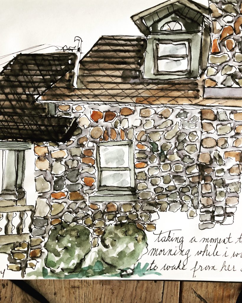 sketching 101 : 5 easy sketching tips to improve your skills : sketch of a stone house