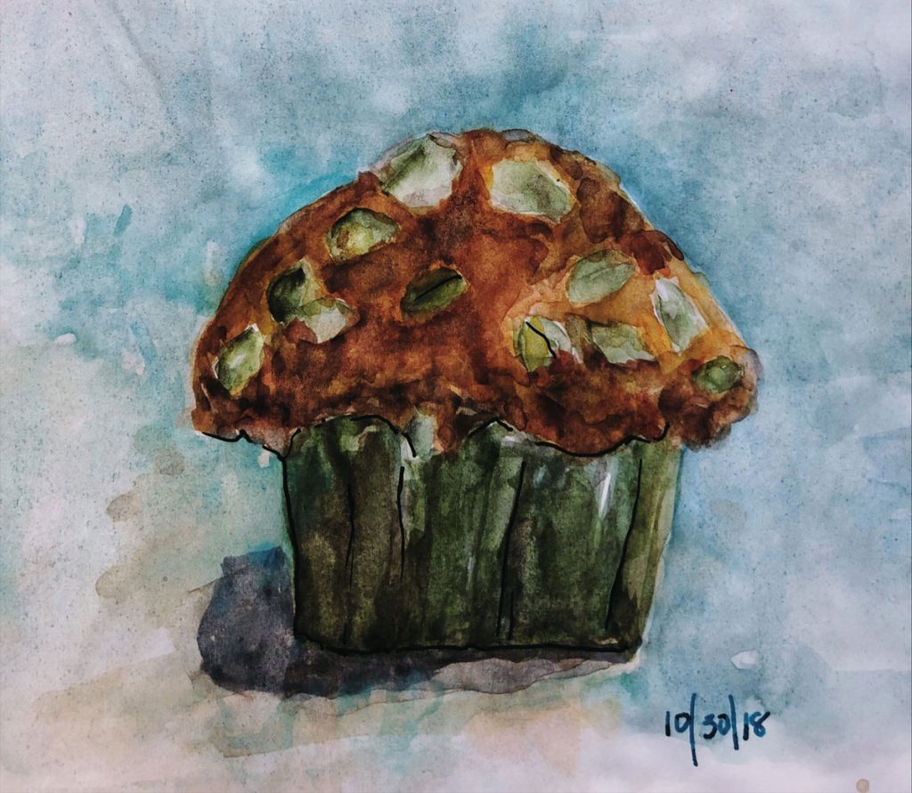 watercolor sketch of a muffin